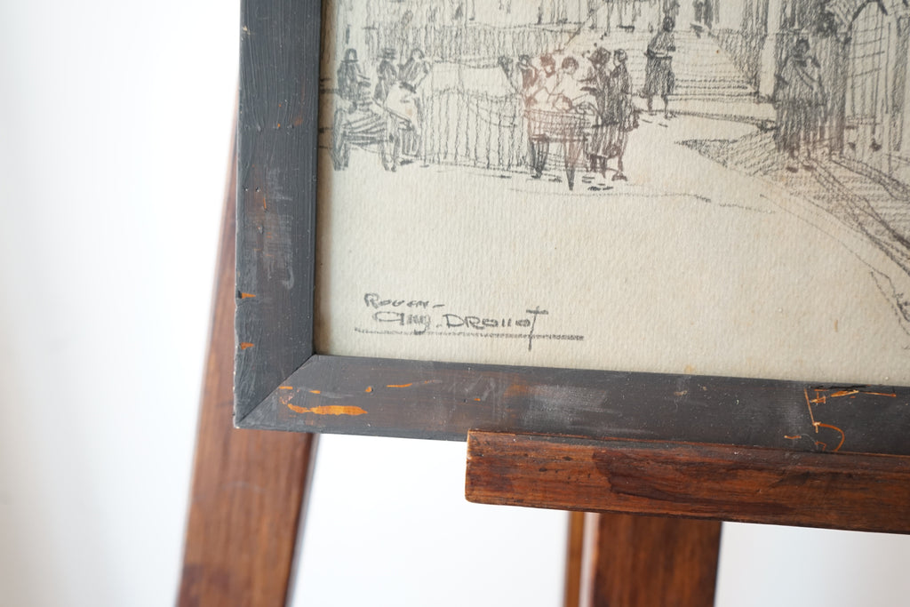 Auguste Drouot (1881-1955) dessin de la cathédrale de Rouen au crayon à papier