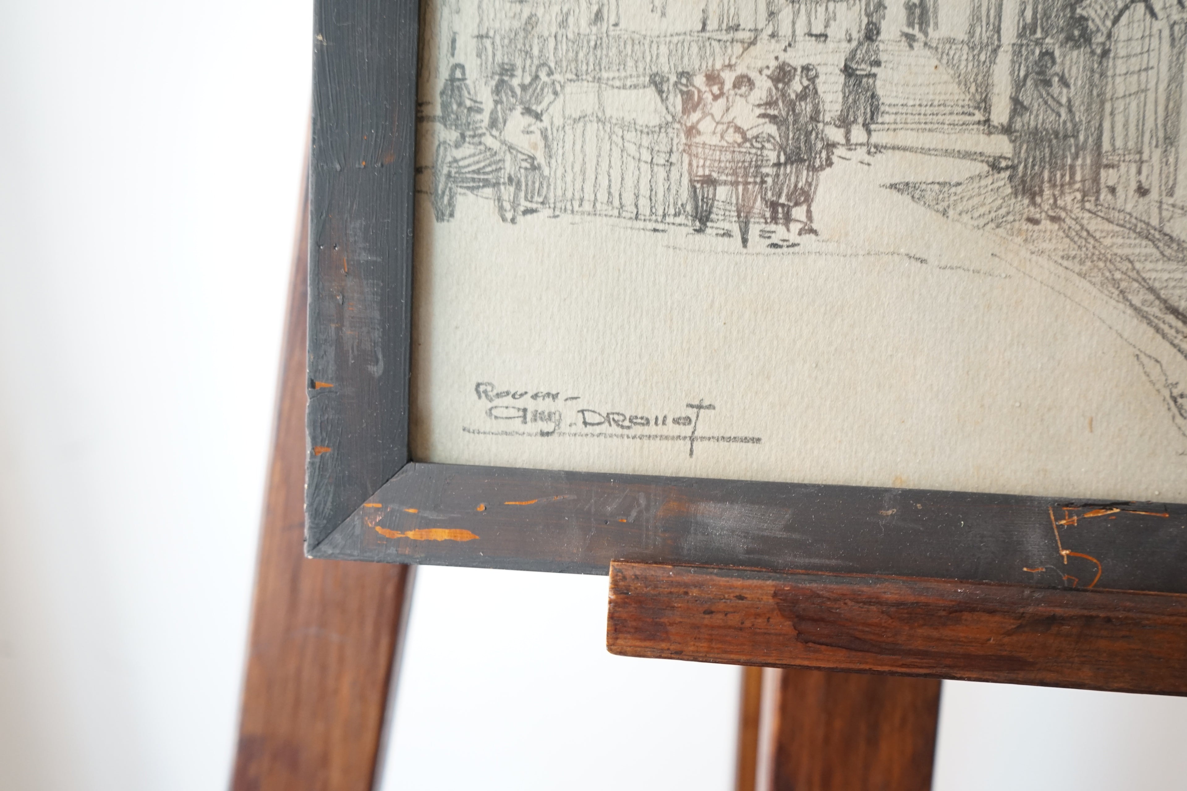 Auguste Drouot (1881-1955) dessin de la cathédrale de Rouen au crayon à papier