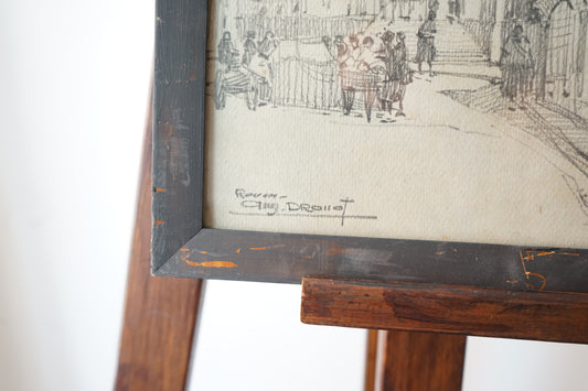 Auguste Drouot (1881-1955) dessin de la cathédrale de Rouen au crayon à papier