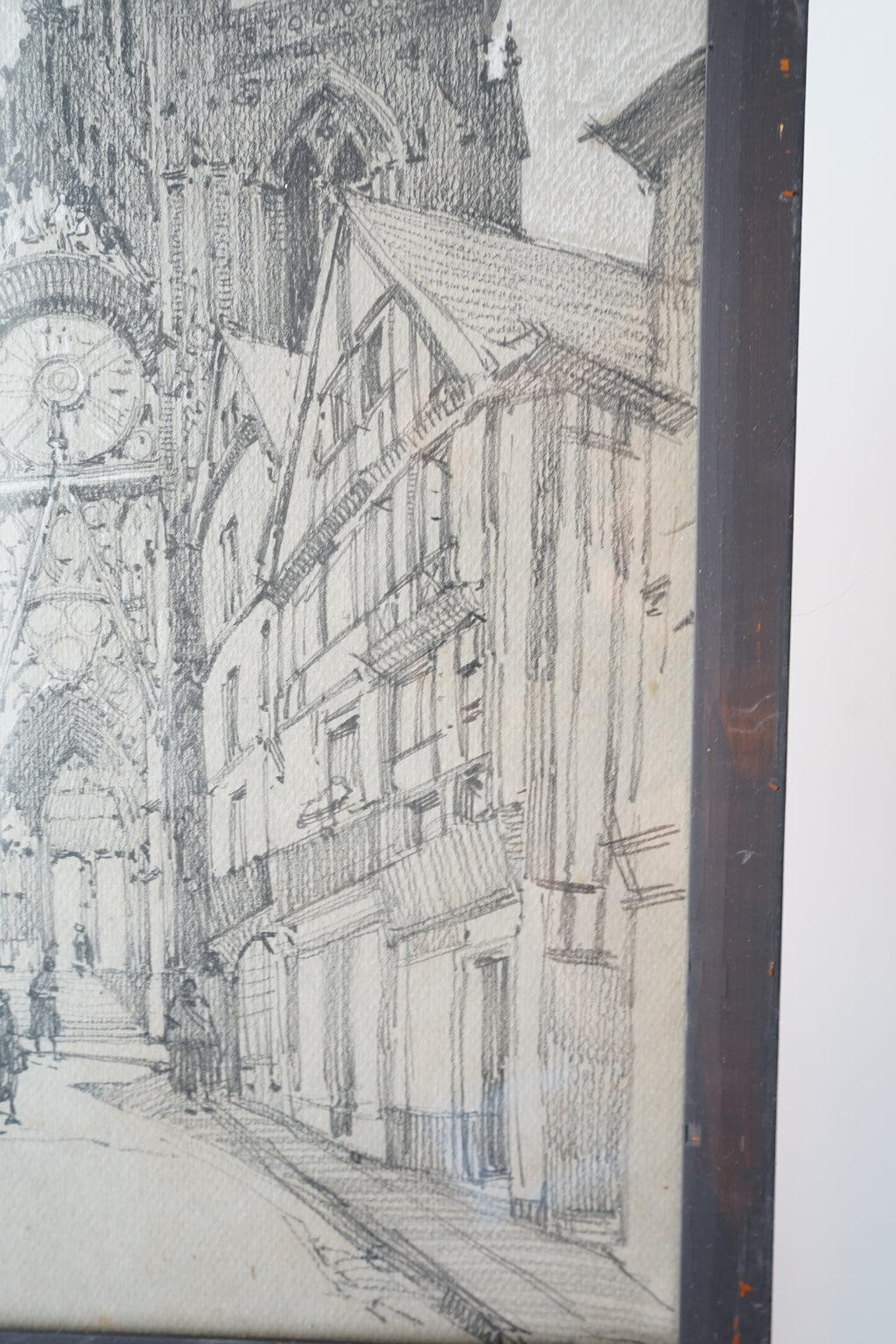Auguste Drouot (1881-1955) dessin de la cathédrale de Rouen au crayon à papier