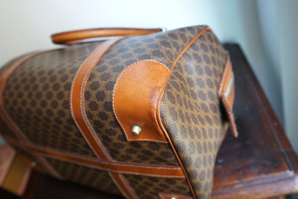 Sac à main Céline modèle Bowling vintage toile et cuir marron/camel