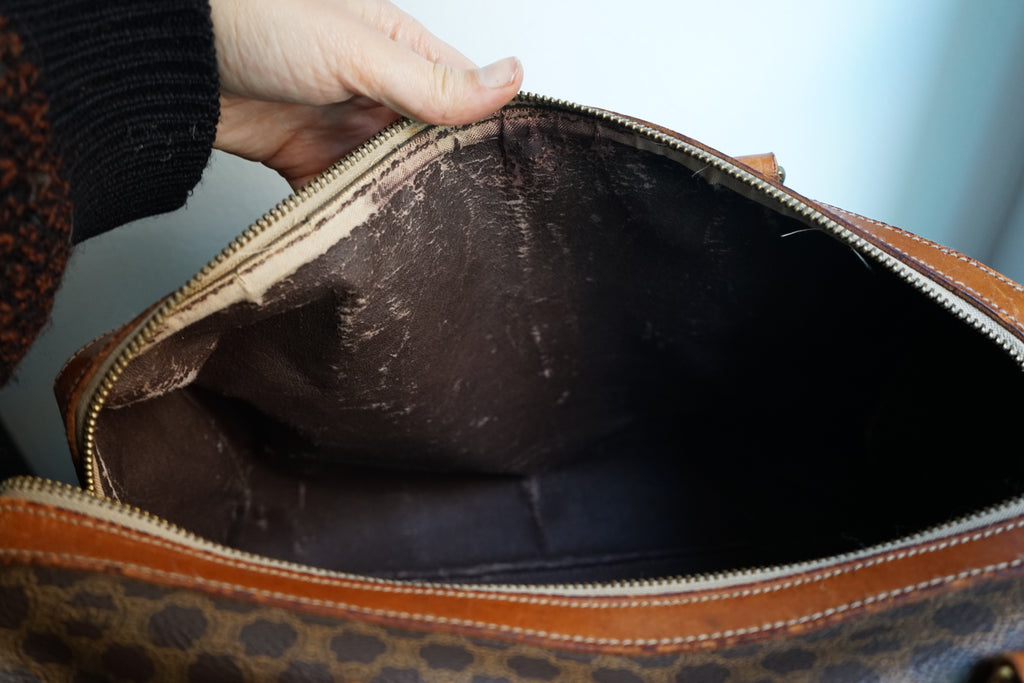 Sac à main Céline modèle Bowling vintage toile et cuir marron/camel