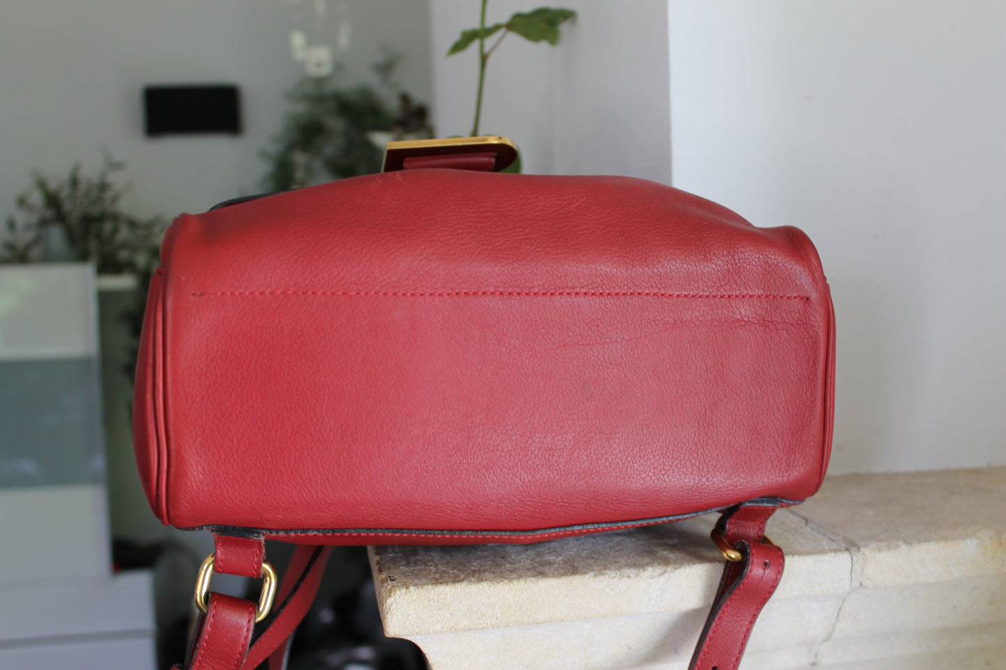 Delvaux sac à dos en cuir grainé rouge avec son dustbag