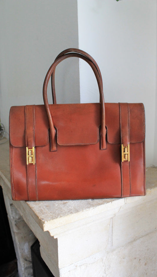 Hermès sac à main modèle Drag en cuir marron vintage