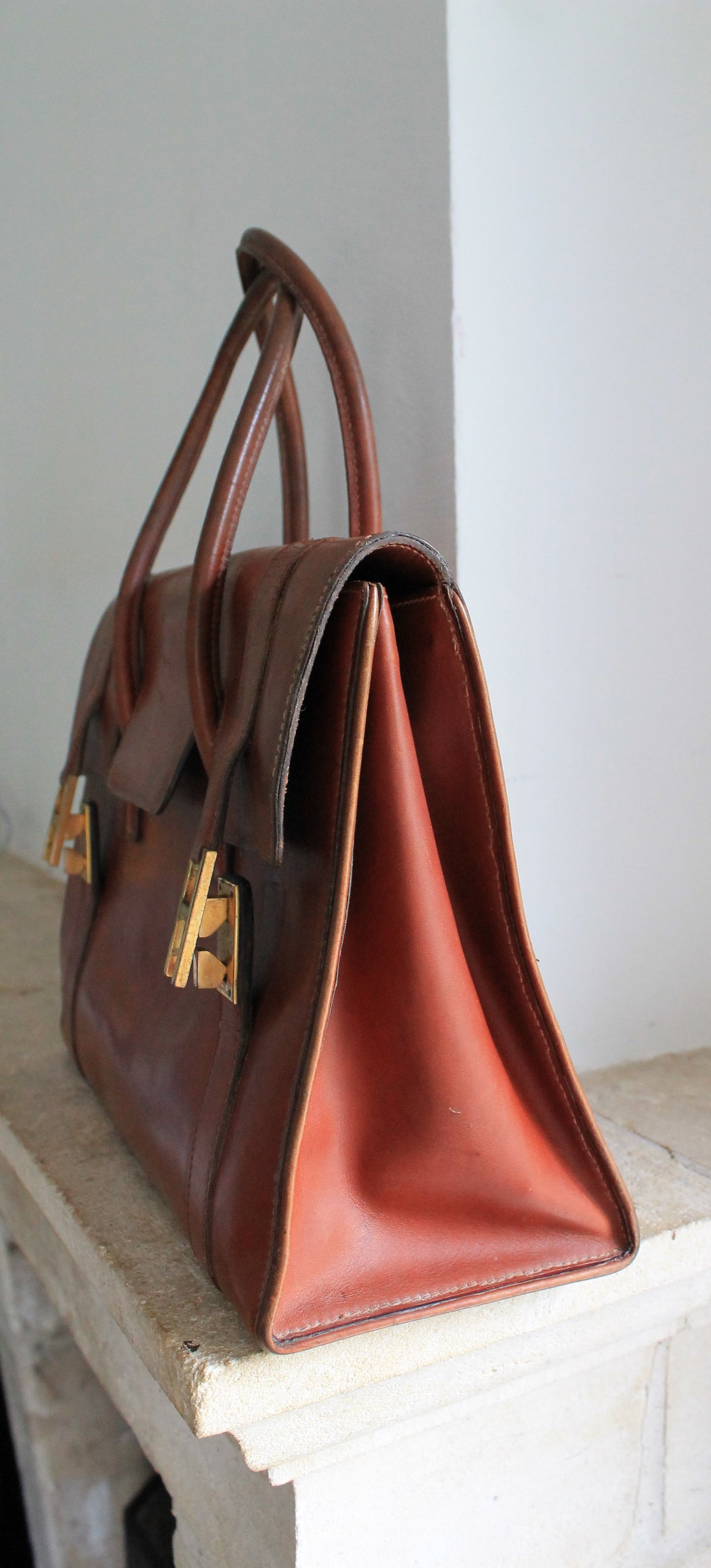 Hermès sac à main modèle Drag en cuir marron vintage