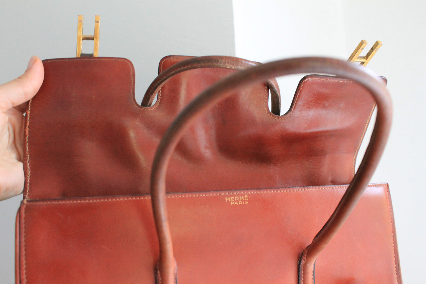 Hermès sac à main modèle Drag en cuir marron vintage