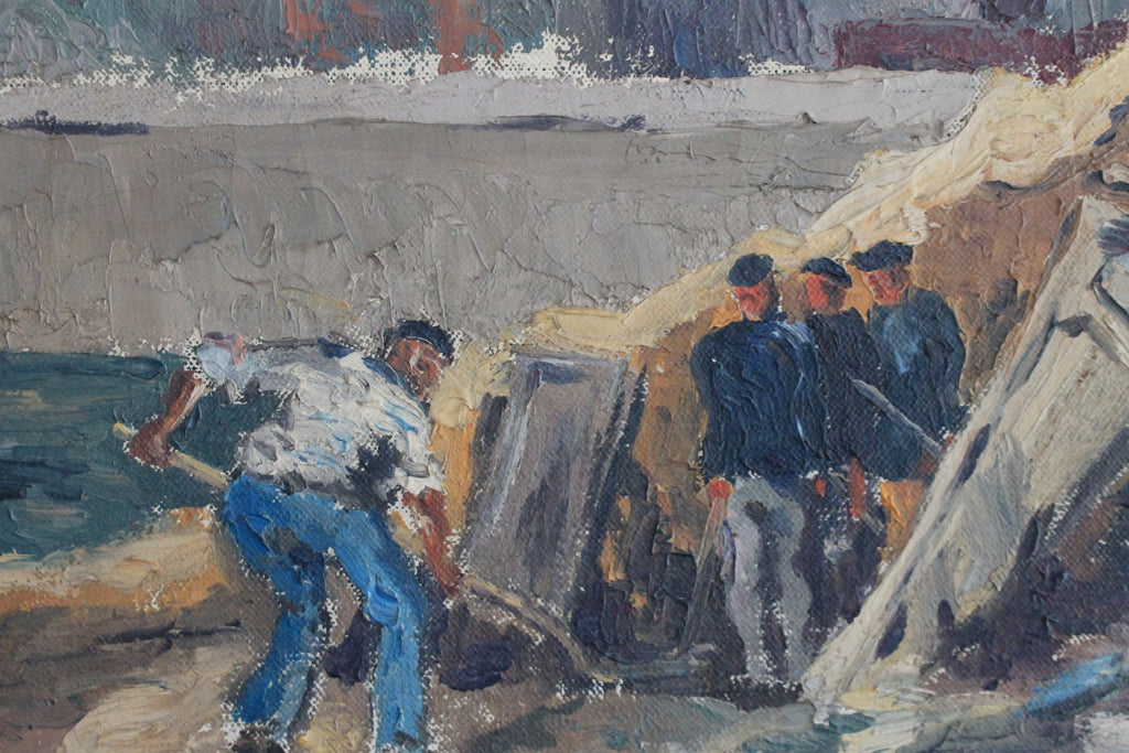 Peinture huile sur toile "Les ouvriers devant Notre-Dame de Paris" 1932
