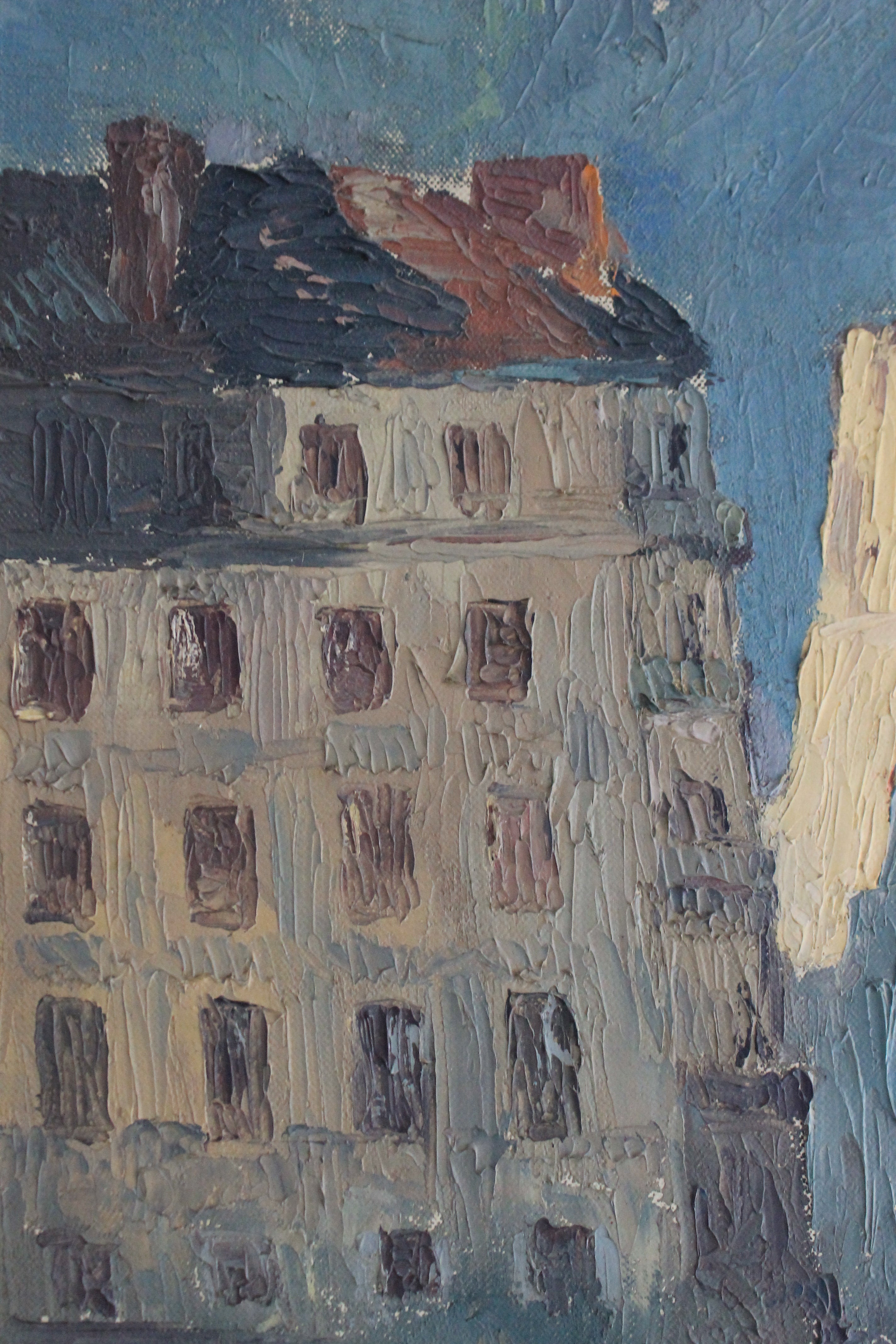 Peinture huile sur toile "Les ouvriers devant Notre-Dame de Paris" 1932