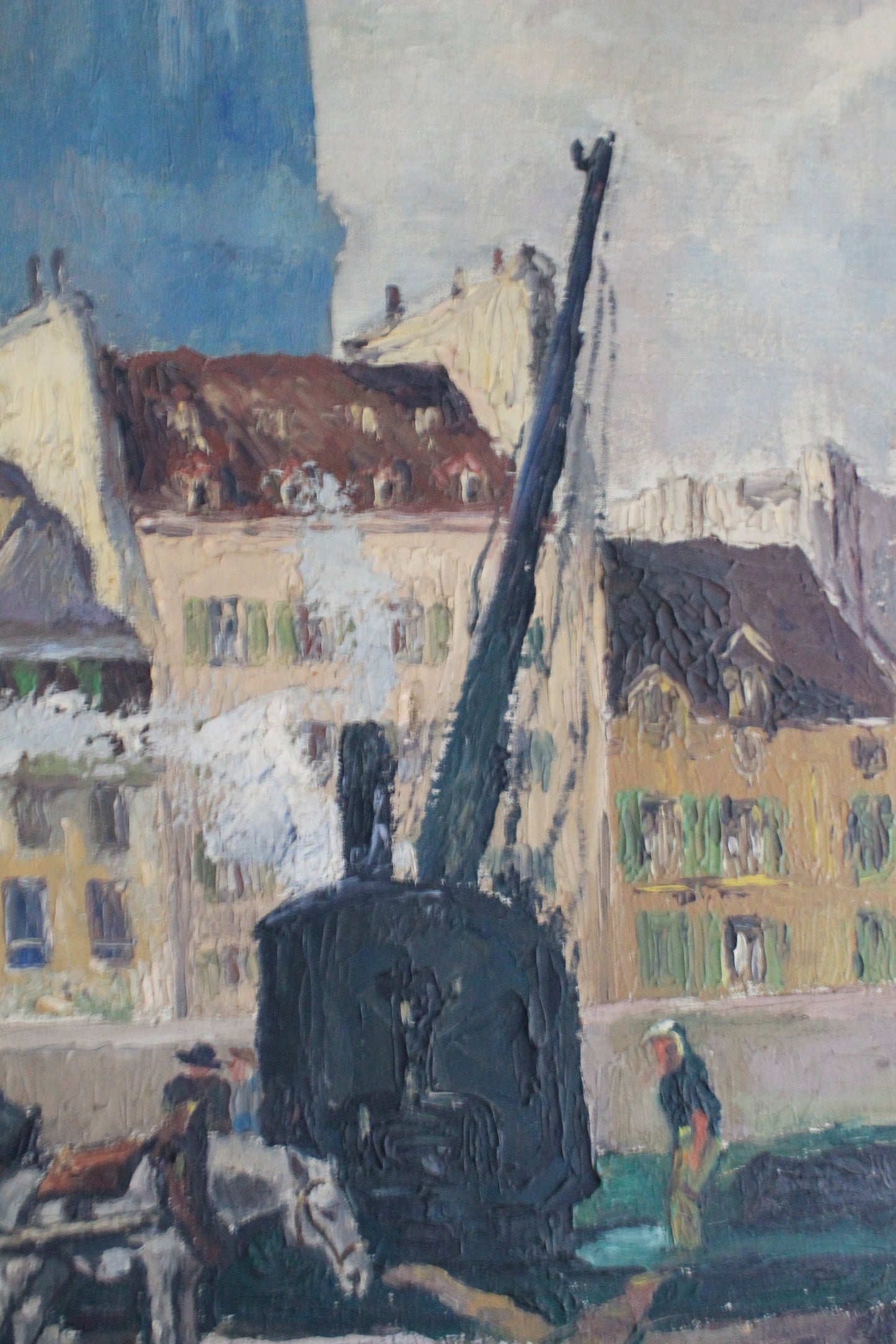 Peinture huile sur toile "Les ouvriers devant Notre-Dame de Paris" 1932