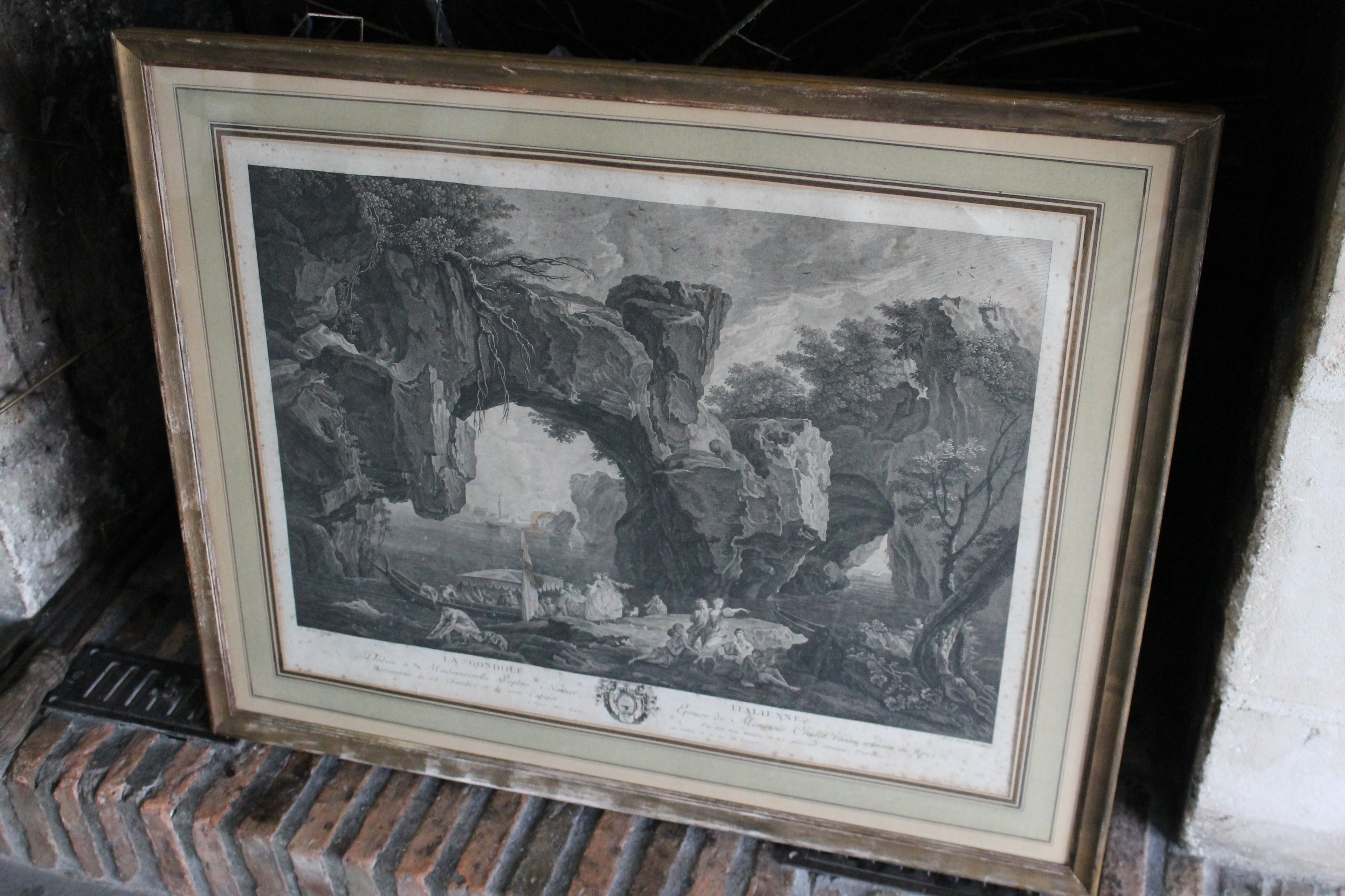 Gravure "La Gondole italienne" de Pierre Duret d'après Vernet XVIIIe siècle
