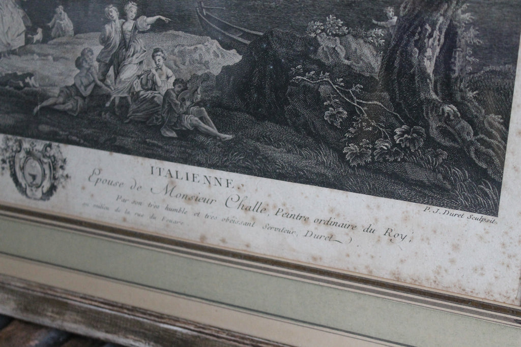 Gravure "La Gondole italienne" de Pierre Duret d'après Vernet XVIIIe siècle