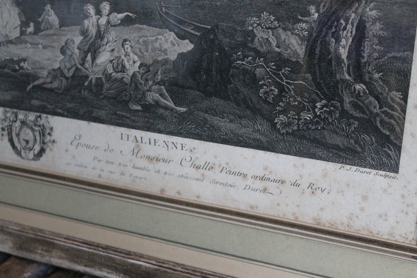 Gravure "La Gondole italienne" de Pierre Duret d'après Vernet XVIIIe siècle