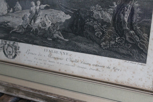 Gravure "La Gondole italienne" de Pierre Duret d'après Vernet XVIIIe siècle