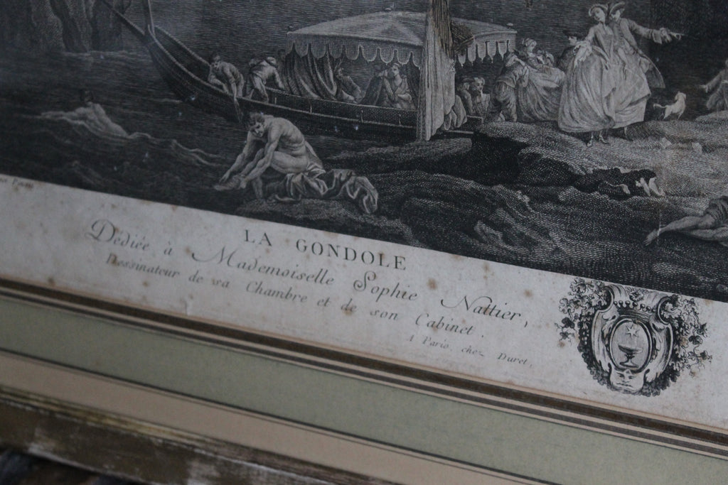 Gravure "La Gondole italienne" de Pierre Duret d'après Vernet XVIIIe siècle