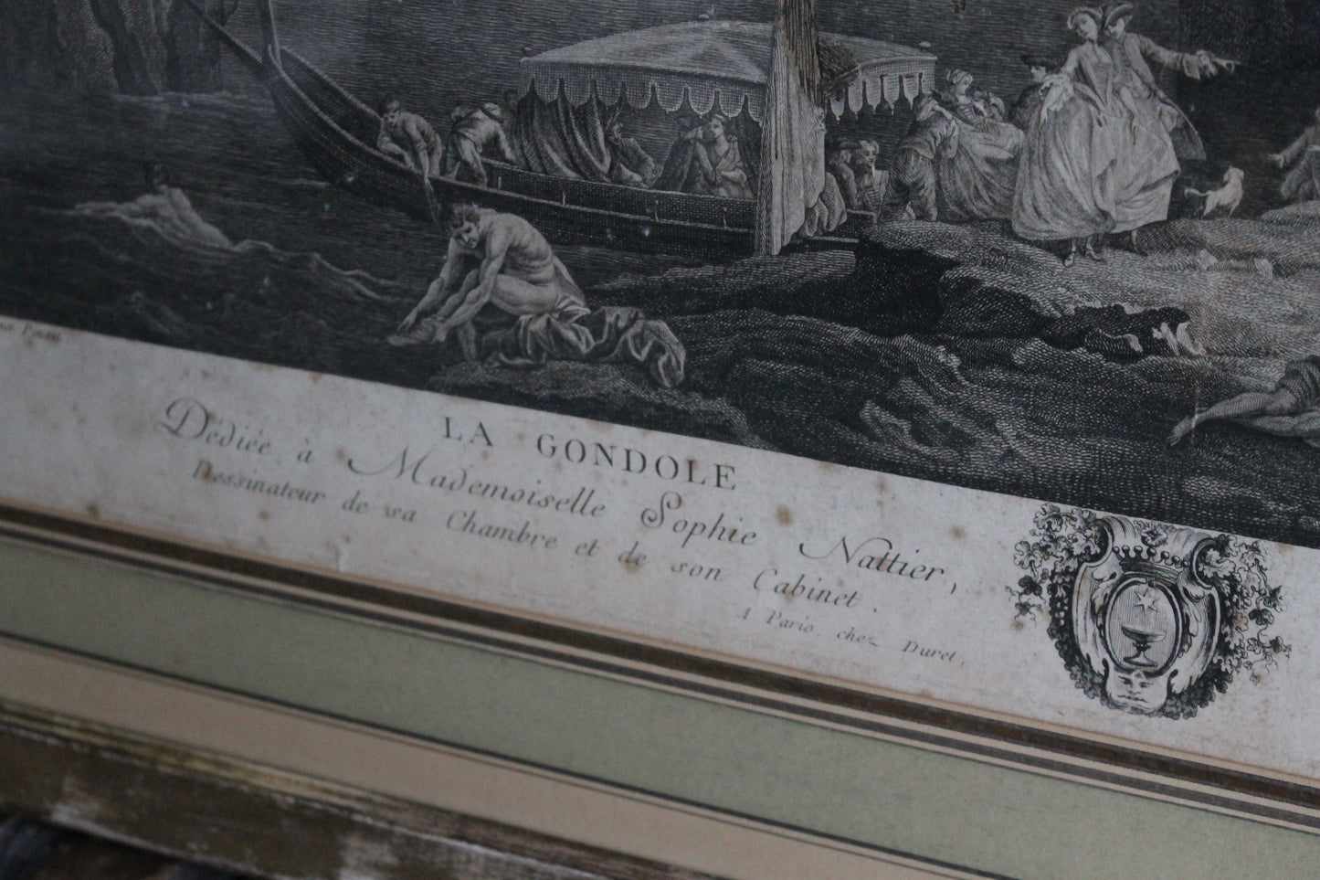 Gravure "La Gondole italienne" de Pierre Duret d'après Vernet XVIIIe siècle