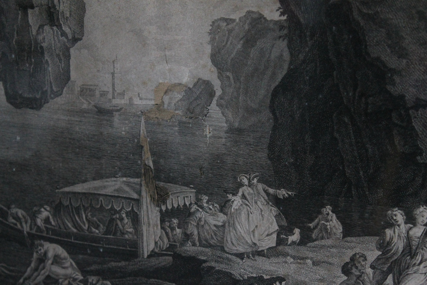 Gravure "La Gondole italienne" de Pierre Duret d'après Vernet XVIIIe siècle