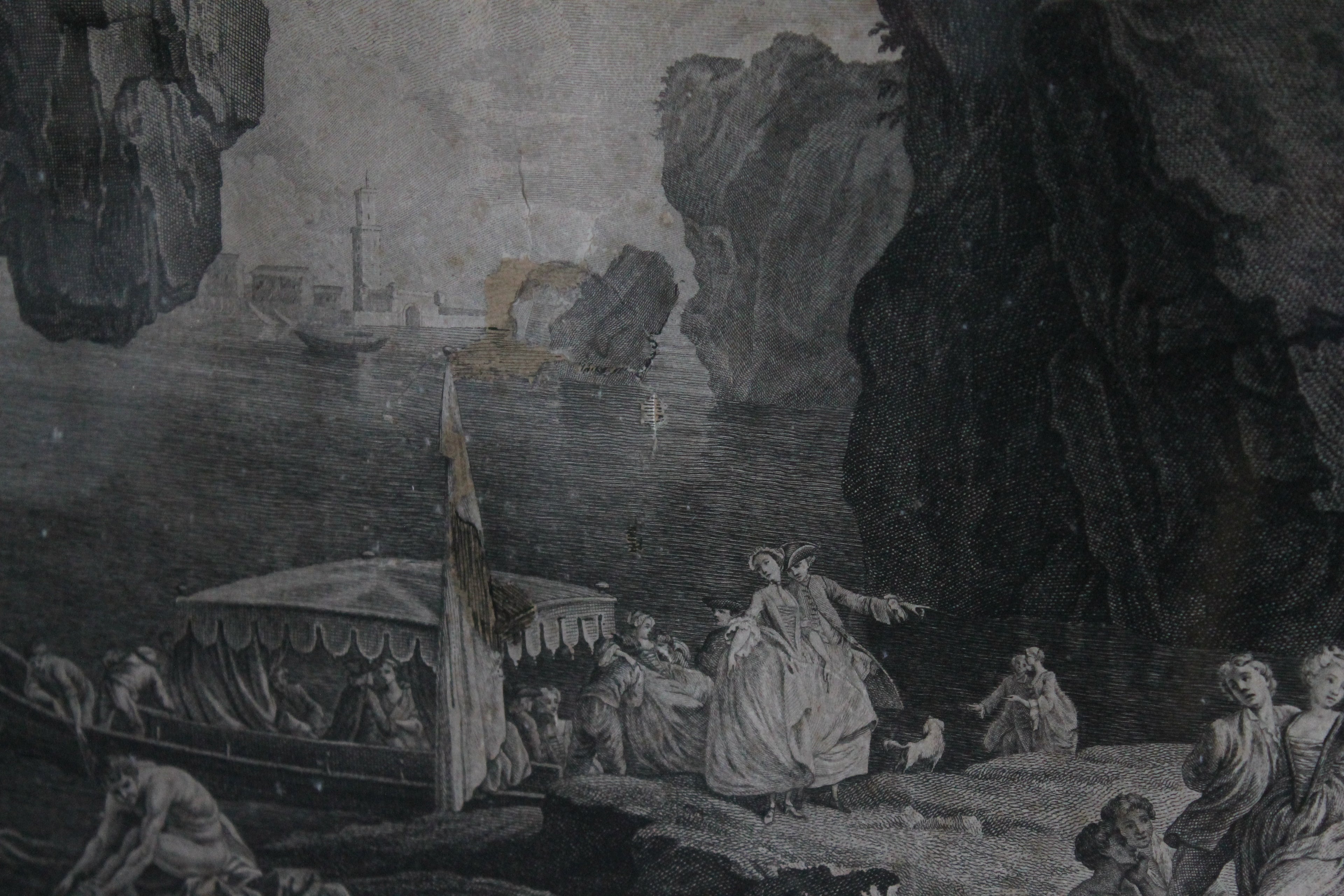 Gravure "La Gondole italienne" de Pierre Duret d'après Vernet XVIIIe siècle