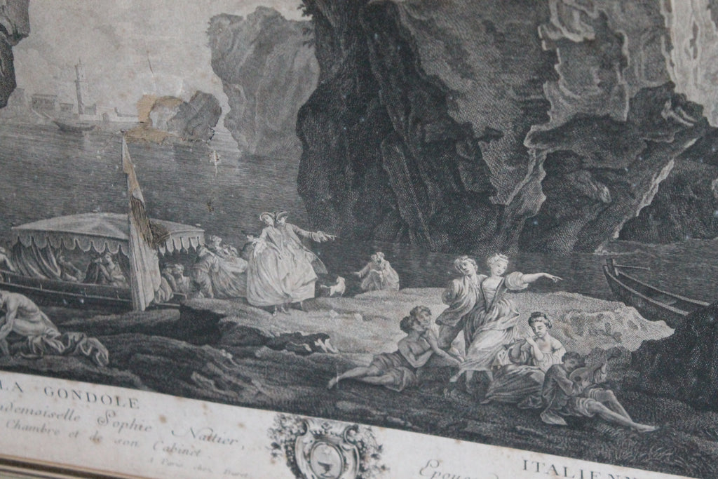 Gravure "La Gondole italienne" de Pierre Duret d'après Vernet XVIIIe siècle
