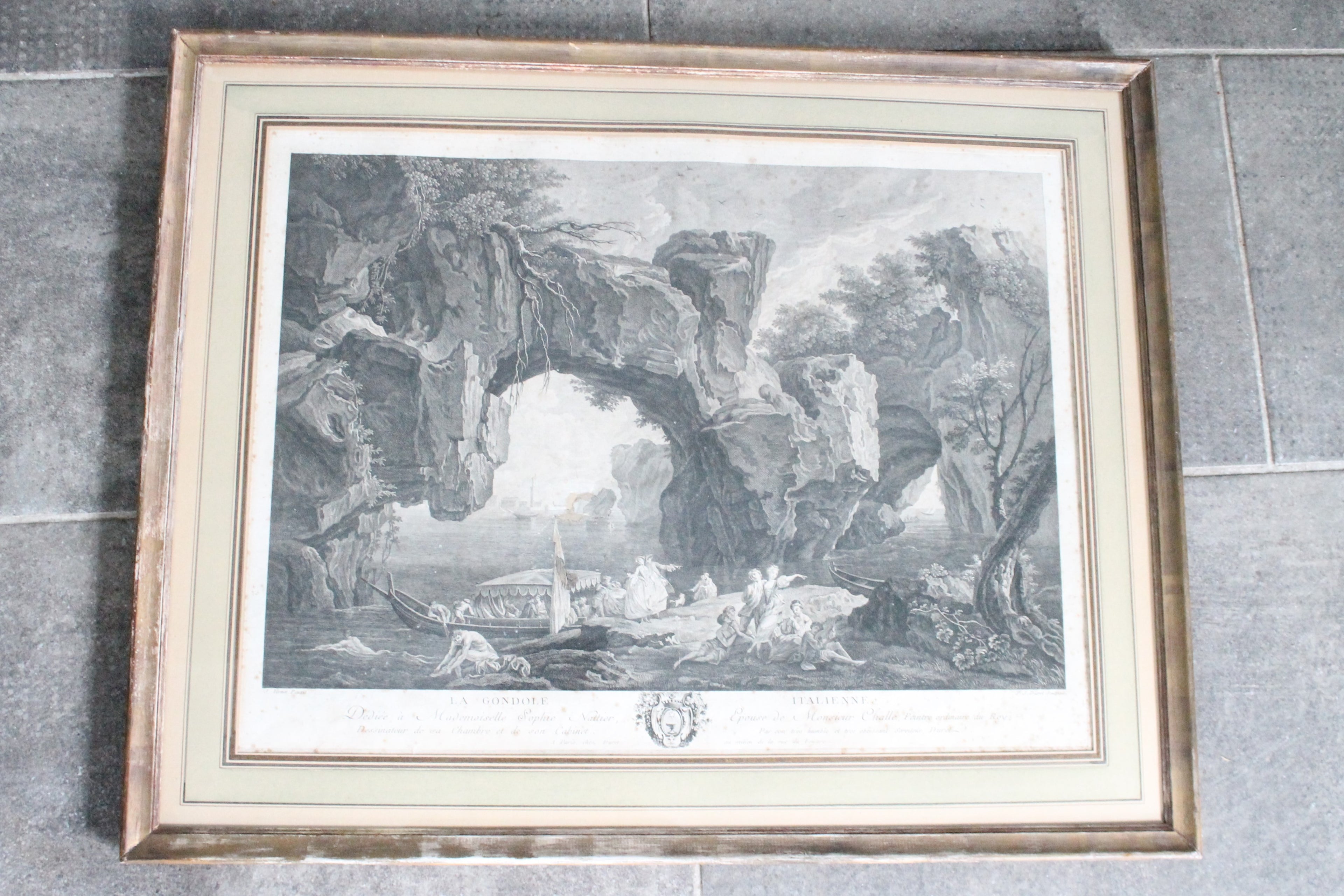 Gravure "La Gondole italienne" de Pierre Duret d'après Vernet XVIIIe siècle