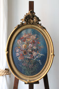 Maurice Legrand peinture sur bois "bouquet de fleurs roses" cadre doré rocaille