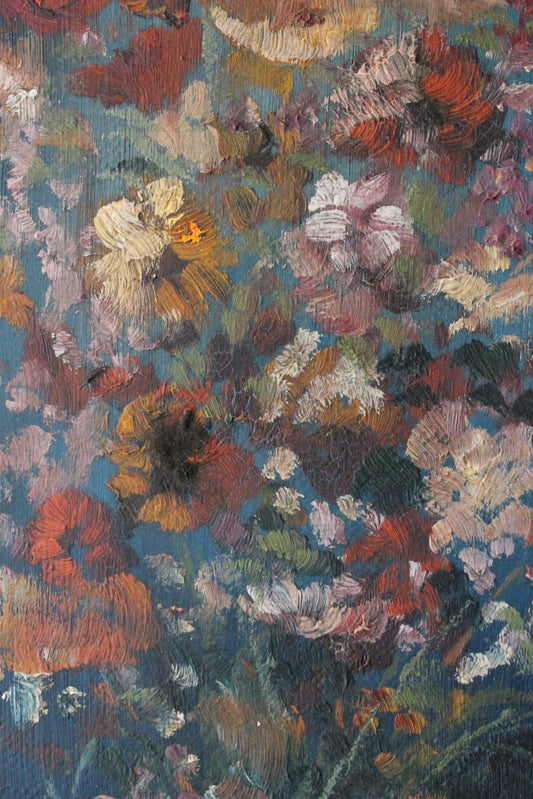 Maurice Legrand peinture sur bois "bouquet de fleurs roses" cadre doré rocaille