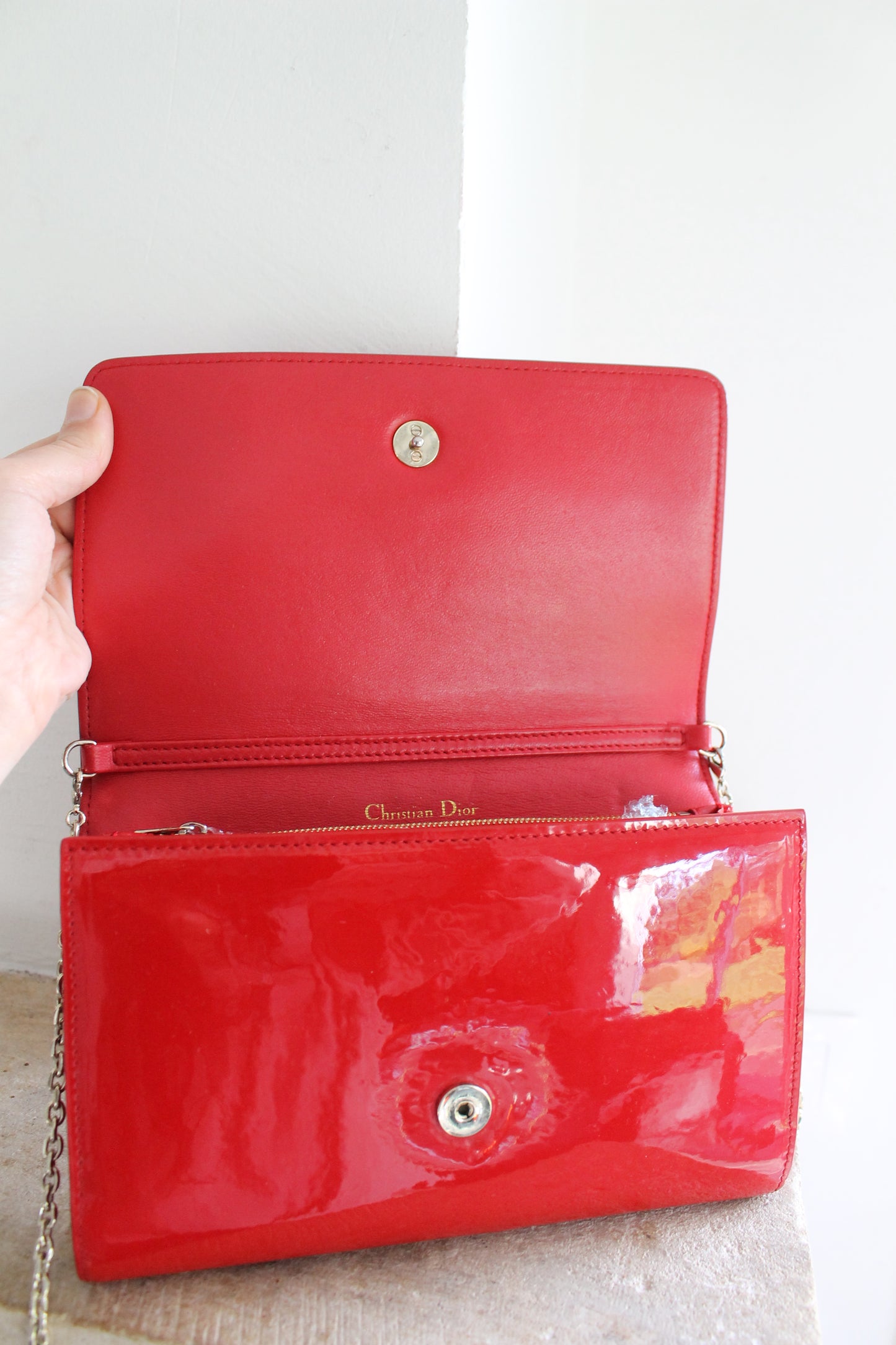 Christian Dior sac à main 30 Montaigne en cuir verni rouge