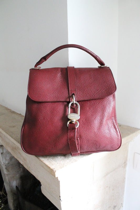 Delvaux sac à main modèle Gin Fizz en cuir grainé bordeaux