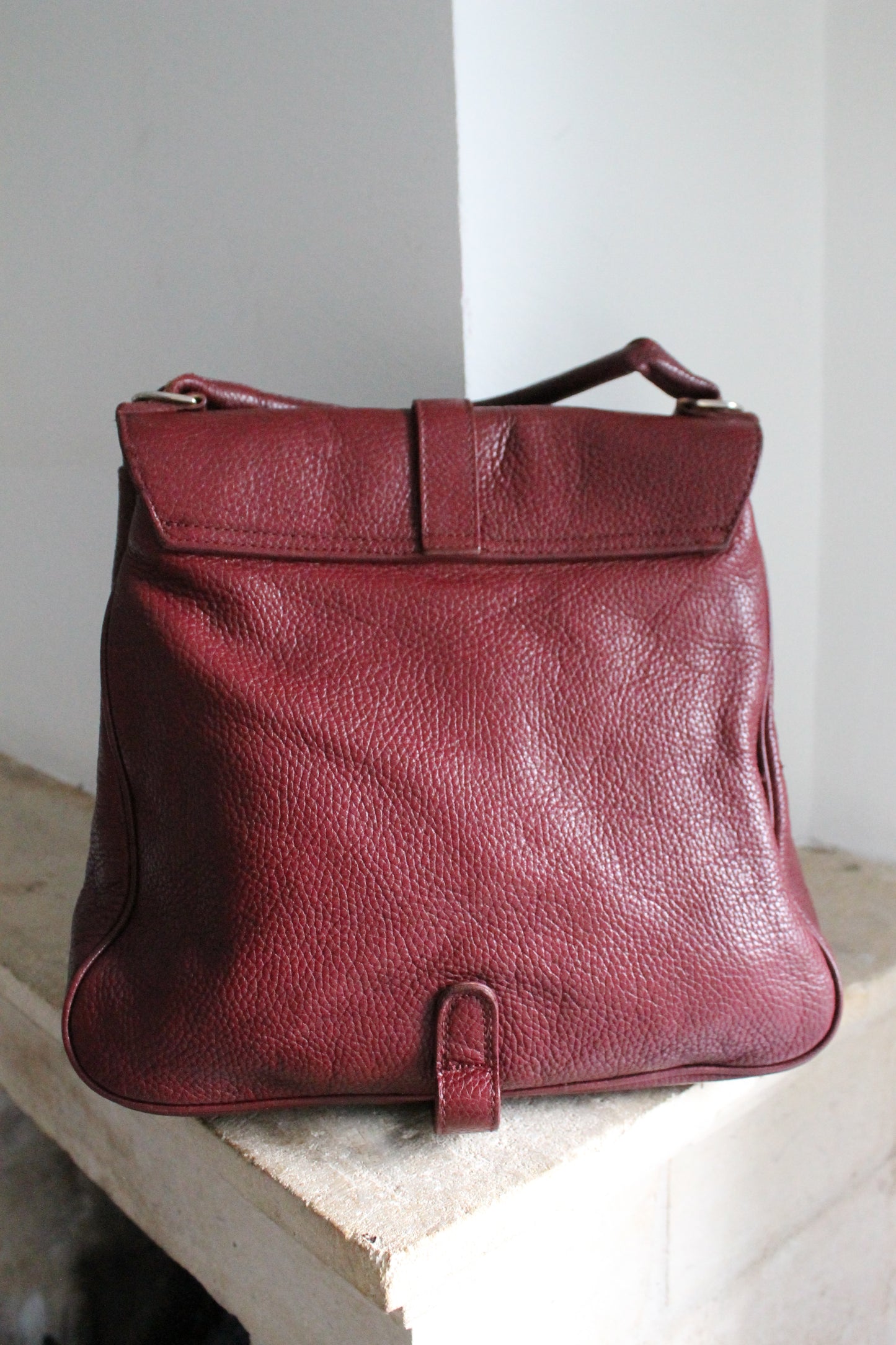 Delvaux sac à main modèle Gin Fizz en cuir grainé bordeaux