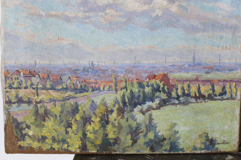 Georges Duvillier (1853 - 1926) "Vue sur la ville" peinture sur toile