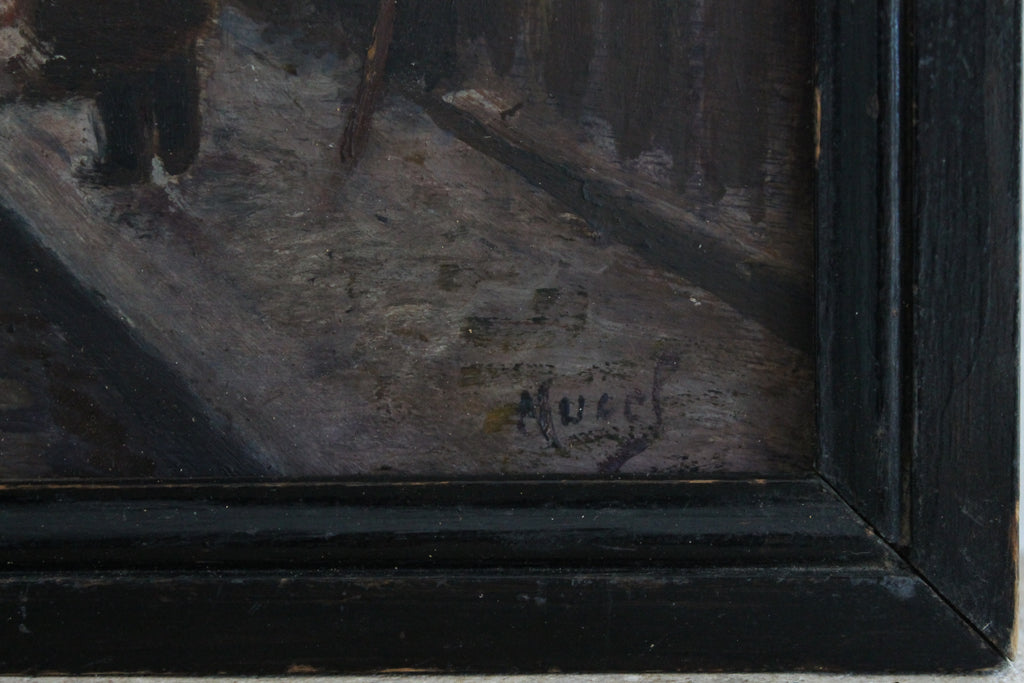 Paire de peinture sur bois représentant des villes parisiennes début XXe siècle