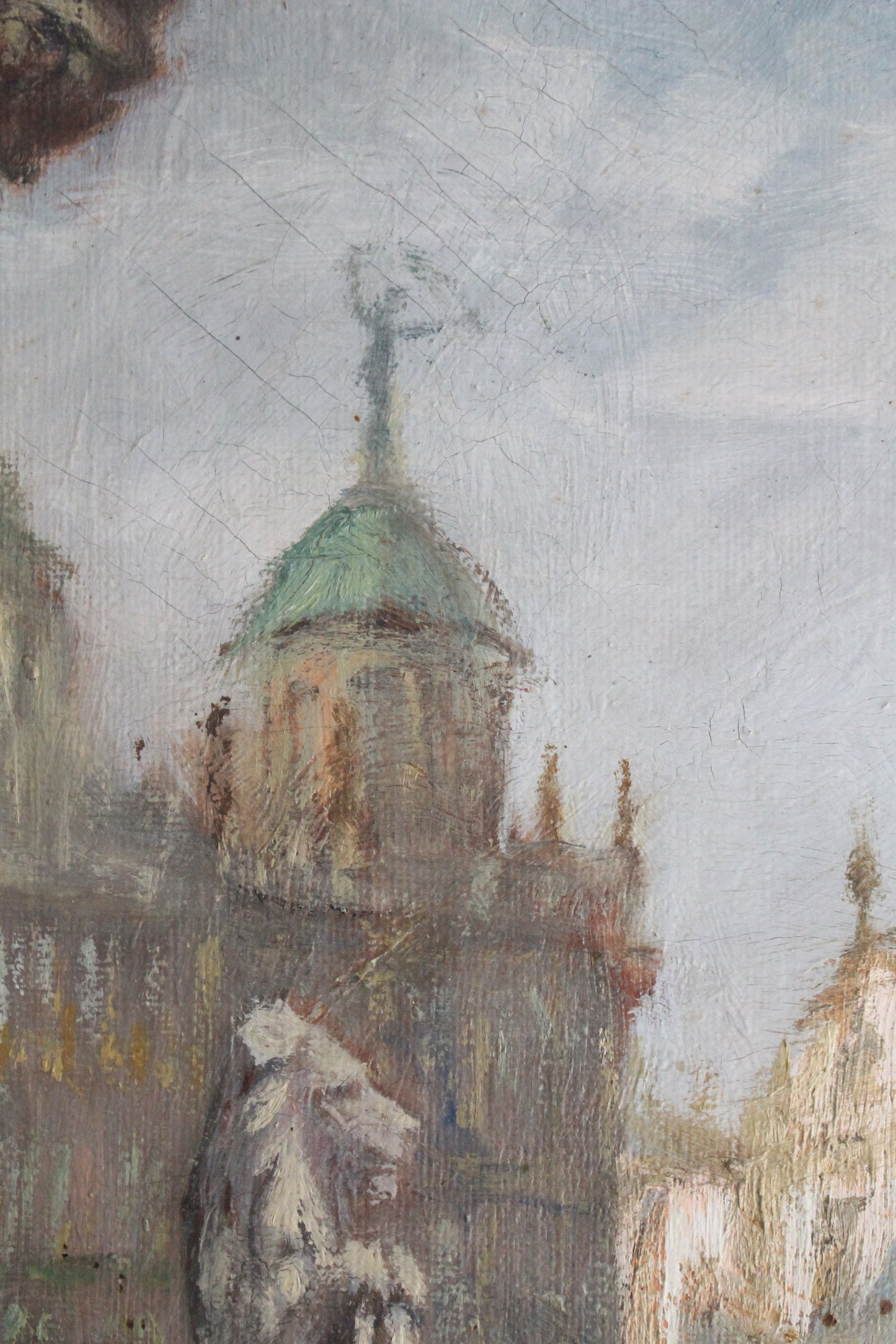 Peinture Huile sur toile "Vu sur la Grand-Place de Bruxelles depuis l'Hôtel de Ville" début XXe siècle