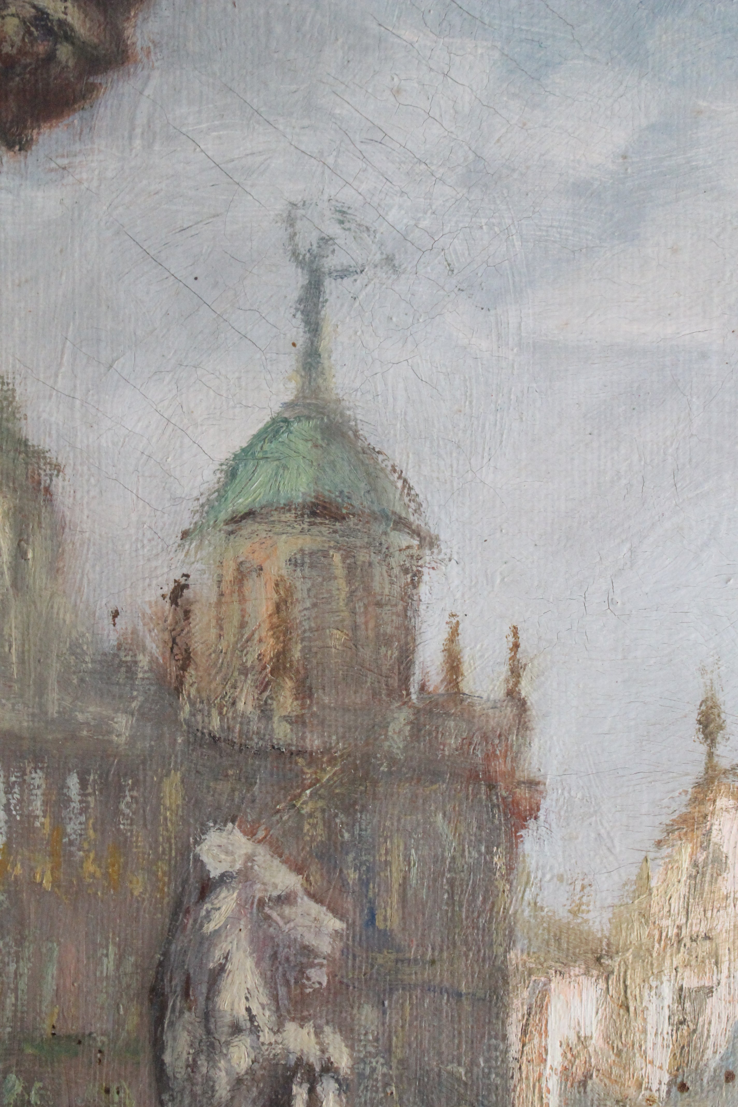 Peinture Huile sur toile "Vu sur la Grand-Place de Bruxelles depuis l'Hôtel de Ville" début XXe siècle