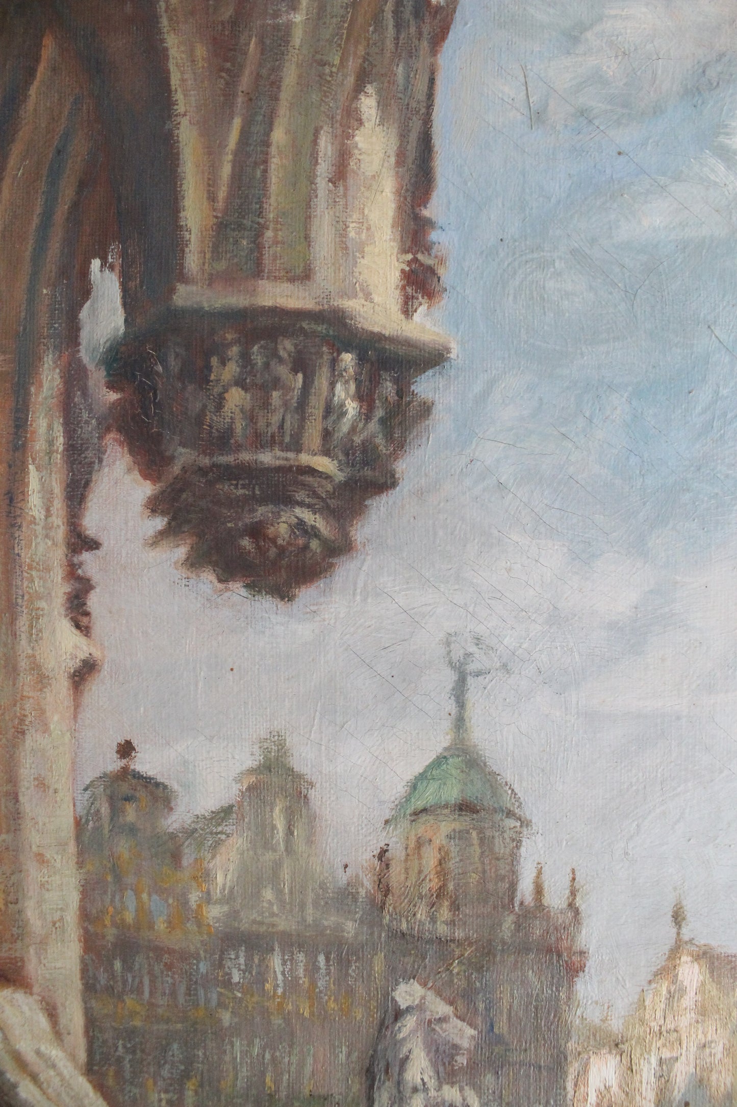 Peinture Huile sur toile "Vu sur la Grand-Place de Bruxelles depuis l'Hôtel de Ville" début XXe siècle