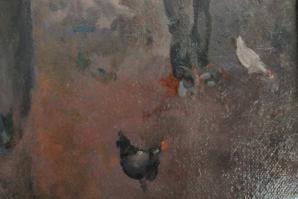 Huile sur isorel "Deux ouvrier à la presse" peinture post-impressionniste