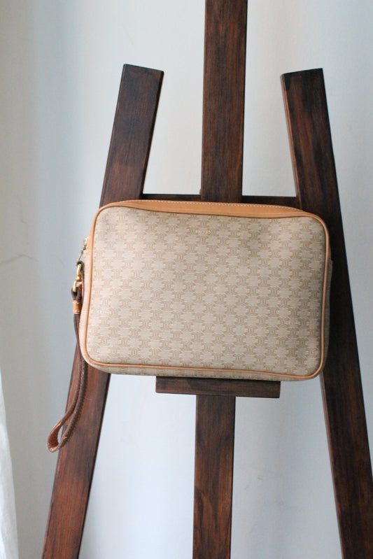 Céline pochette en toile et cuir motif triomphe