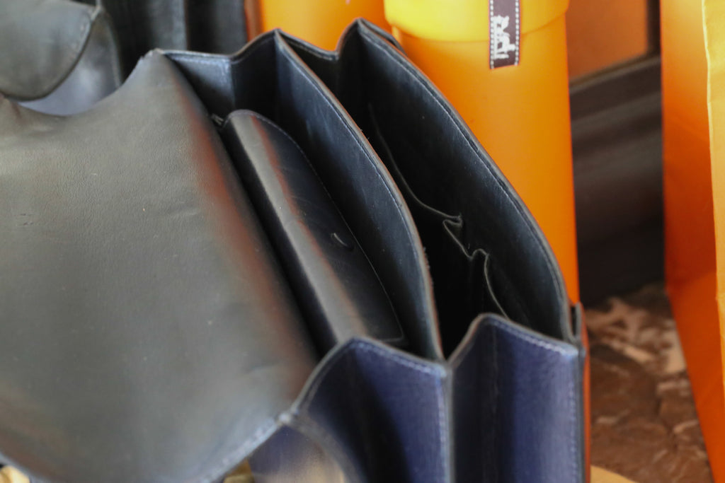Sac à main Hermès vintage en box marine