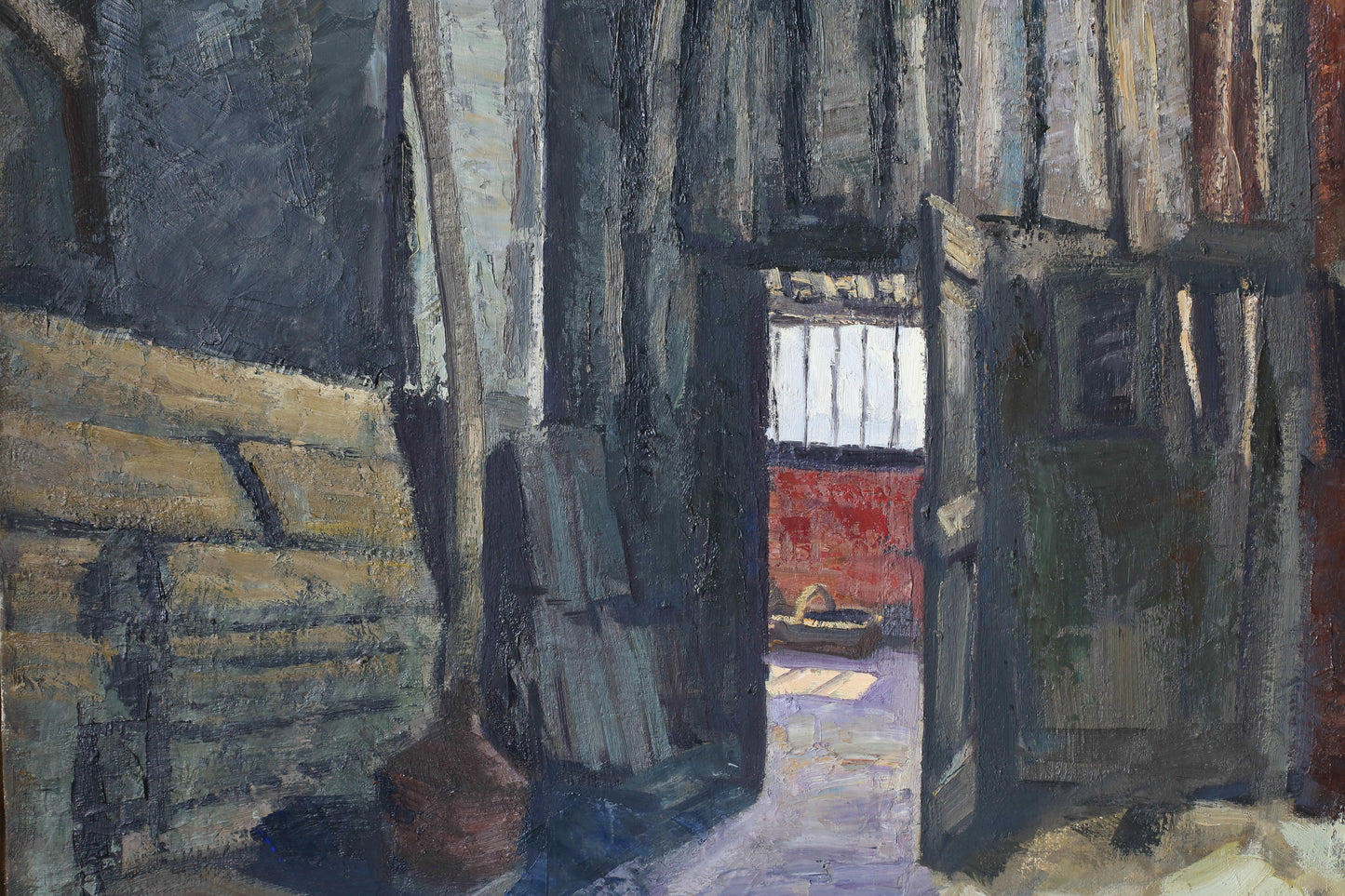 Louis Peyré (1923 - 2012) "Intérieur de grange" peinture sur toile