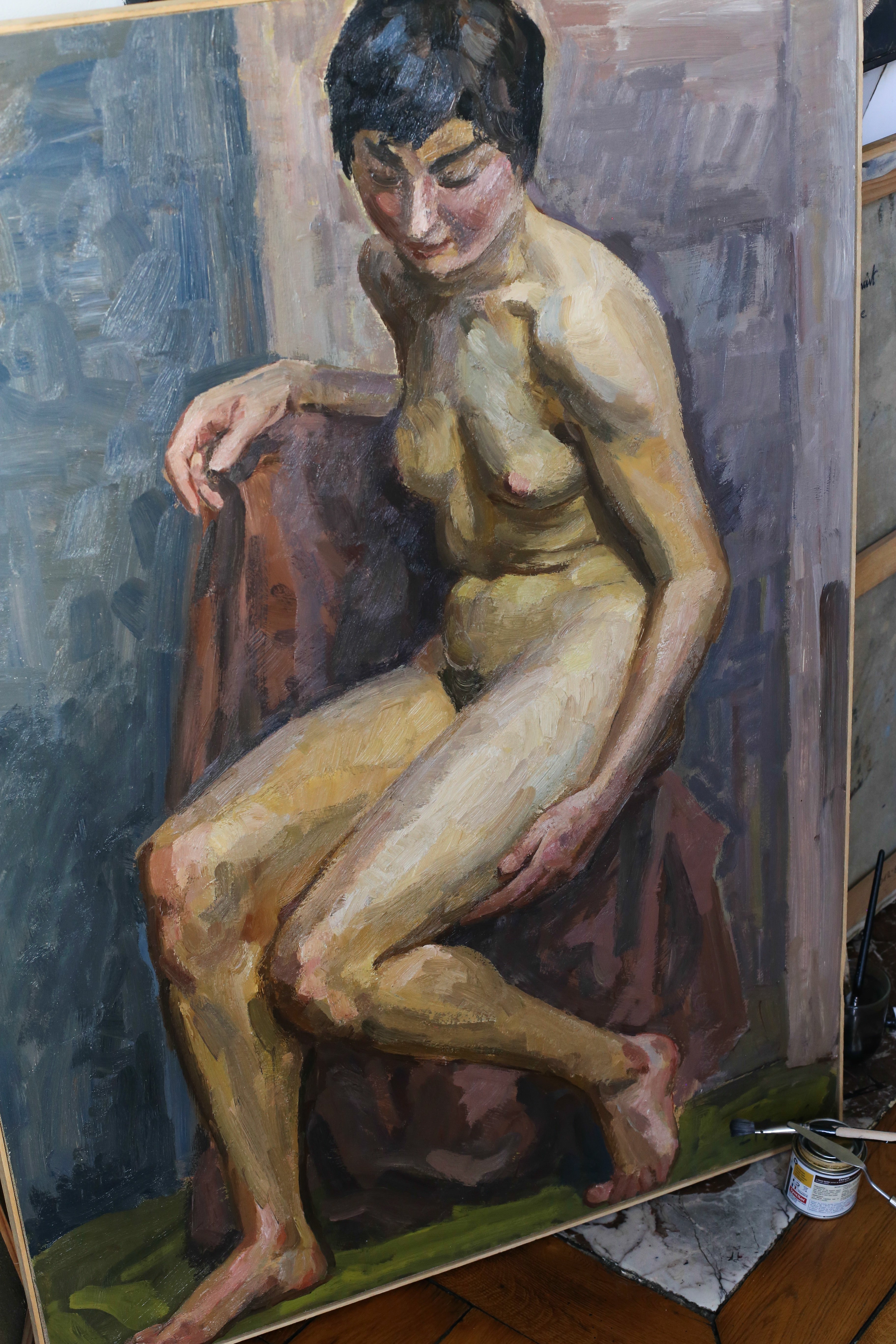 Louis Peyré (1923 - 2012) "nu assis" huile sur papier marouflé sur toile