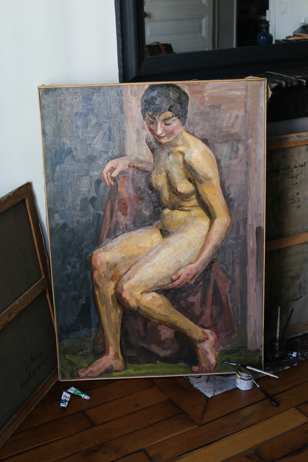 Louis Peyré (1923 - 2012) "nu assis" huile sur papier marouflé sur toile