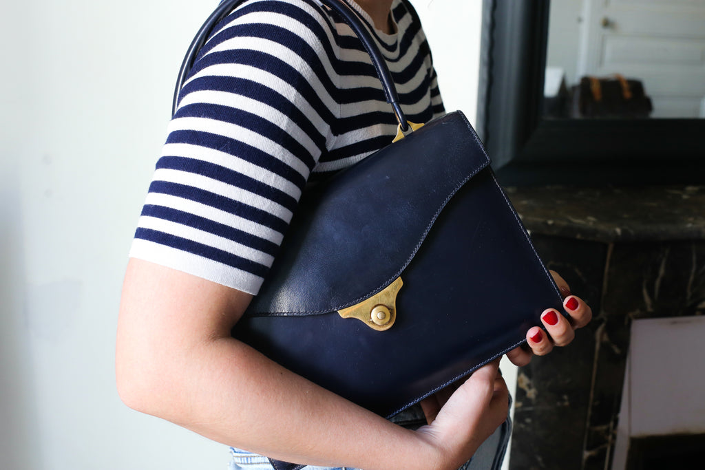 Sac à main Hermès vintage en box marine