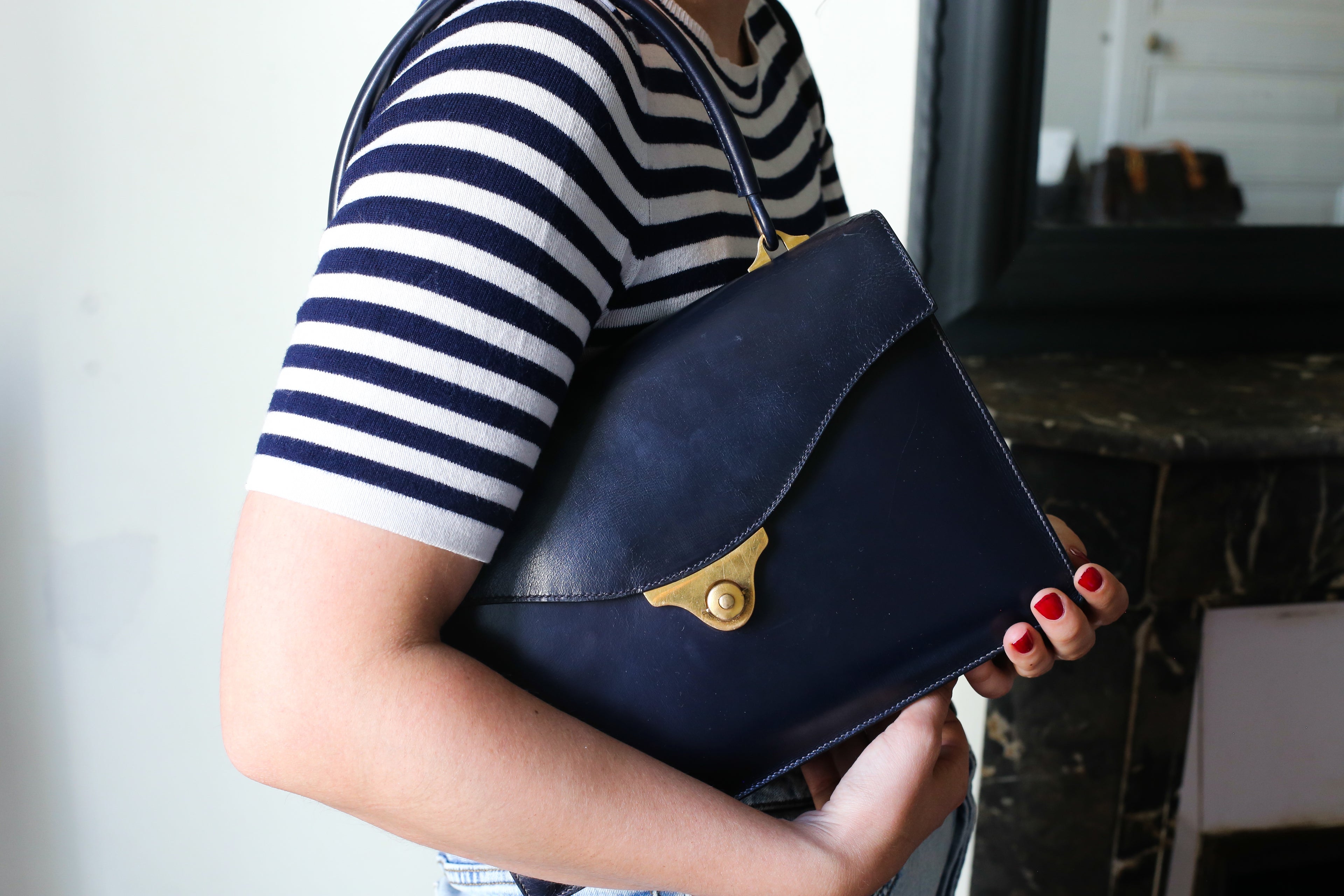 Sac à main Hermès vintage en box marine