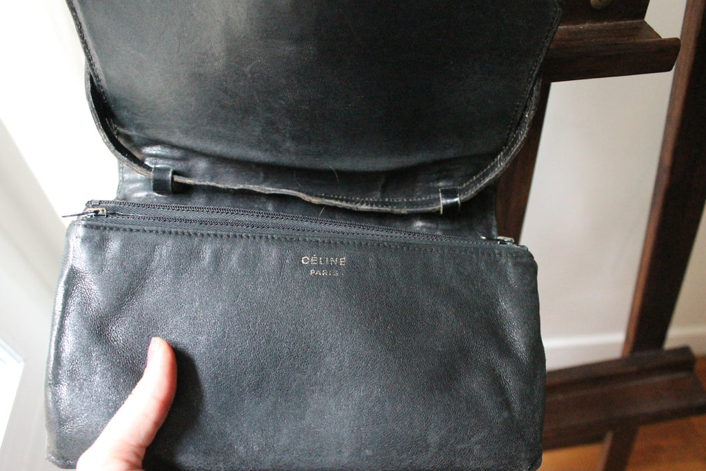 Céline sac à main modèle trio en cuir exotique (crocodile) noir