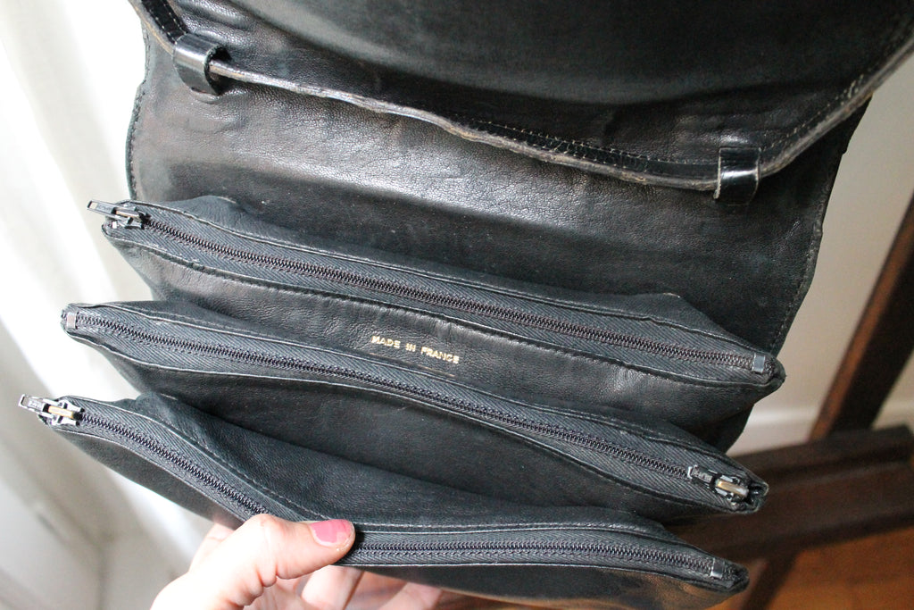 Céline sac à main modèle trio en cuir exotique (crocodile) noir