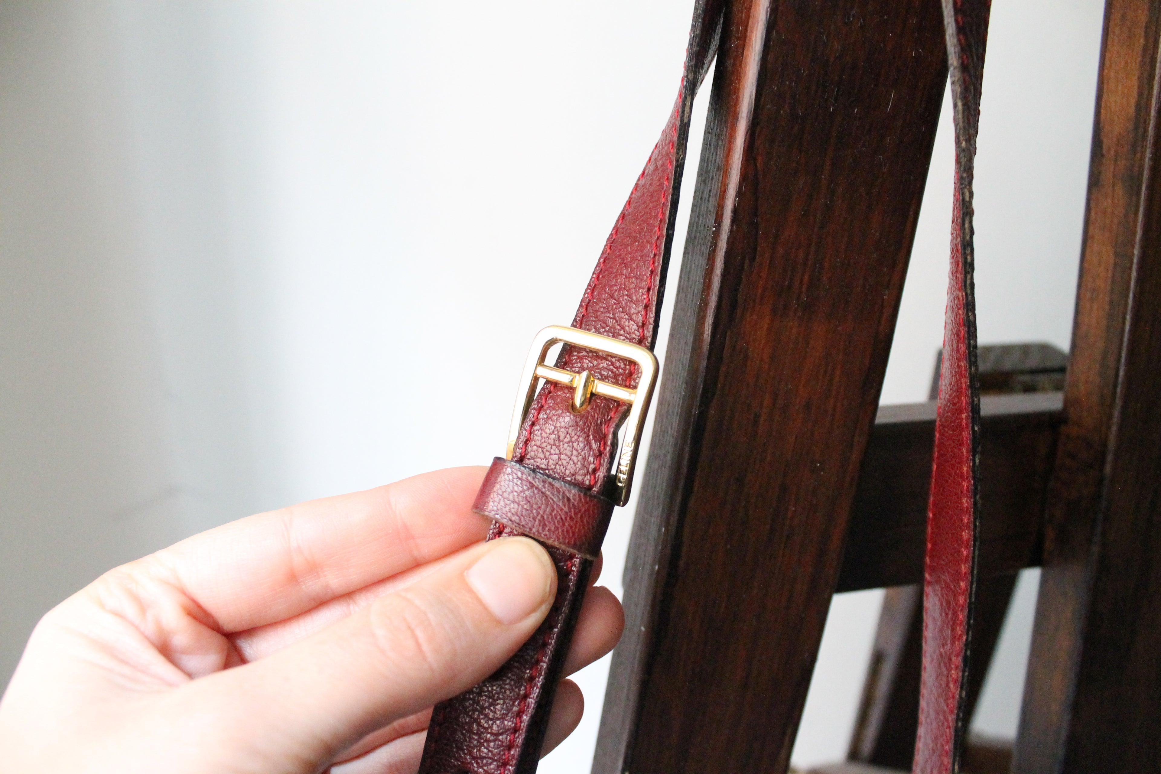 Céline sac à main modèle Folco en cuir bordeaux