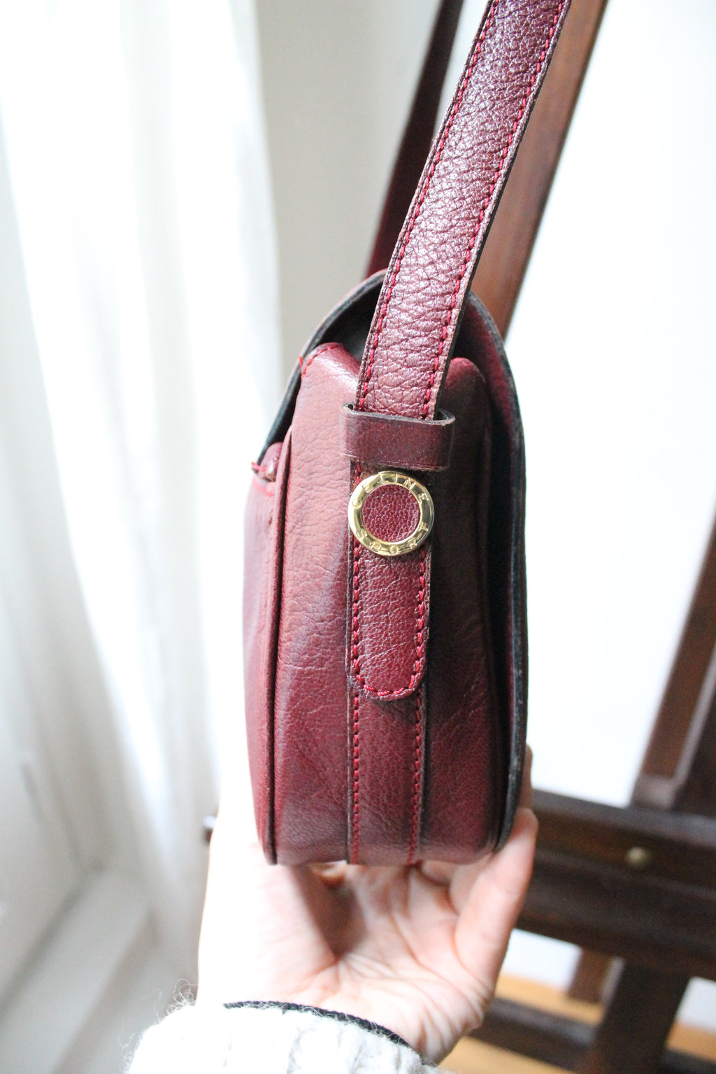 Céline sac à main modèle Folco en cuir bordeaux