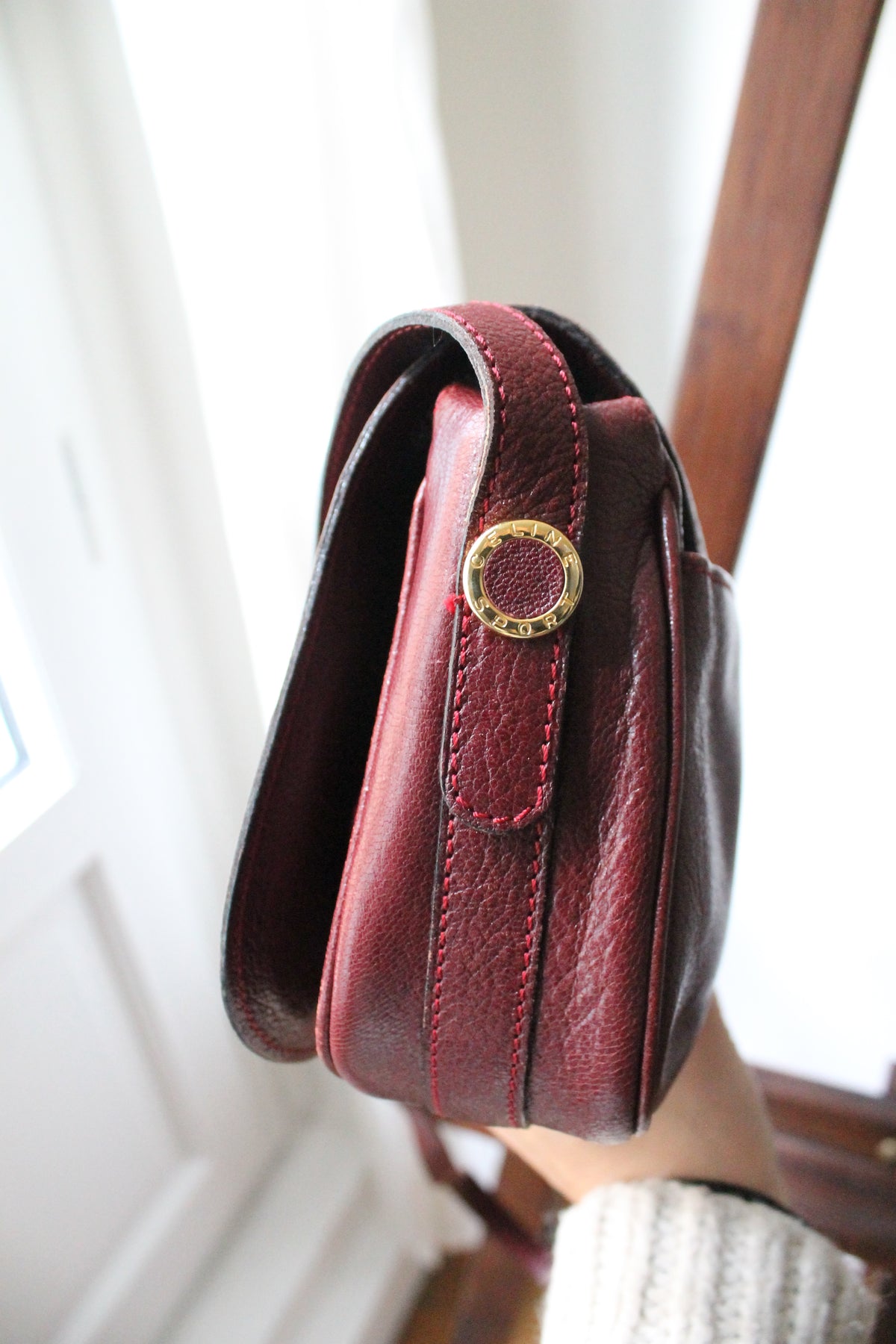 Céline sac à main modèle Folco en cuir bordeaux