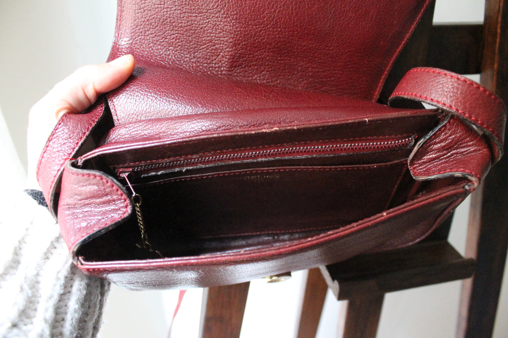 Céline sac à main modèle Folco en cuir bordeaux