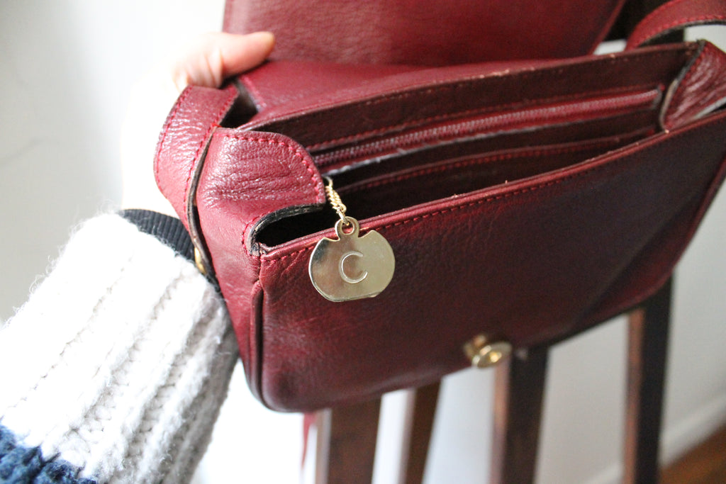 Céline sac à main modèle Folco en cuir bordeaux