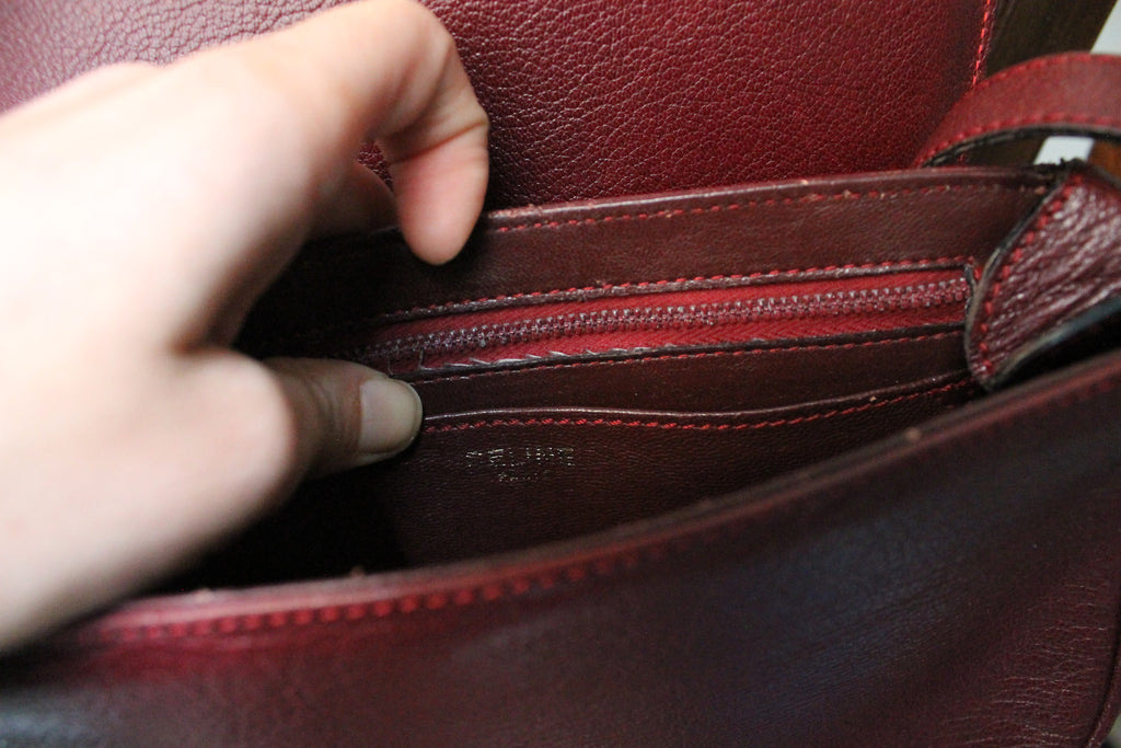 Céline sac à main modèle Folco en cuir bordeaux
