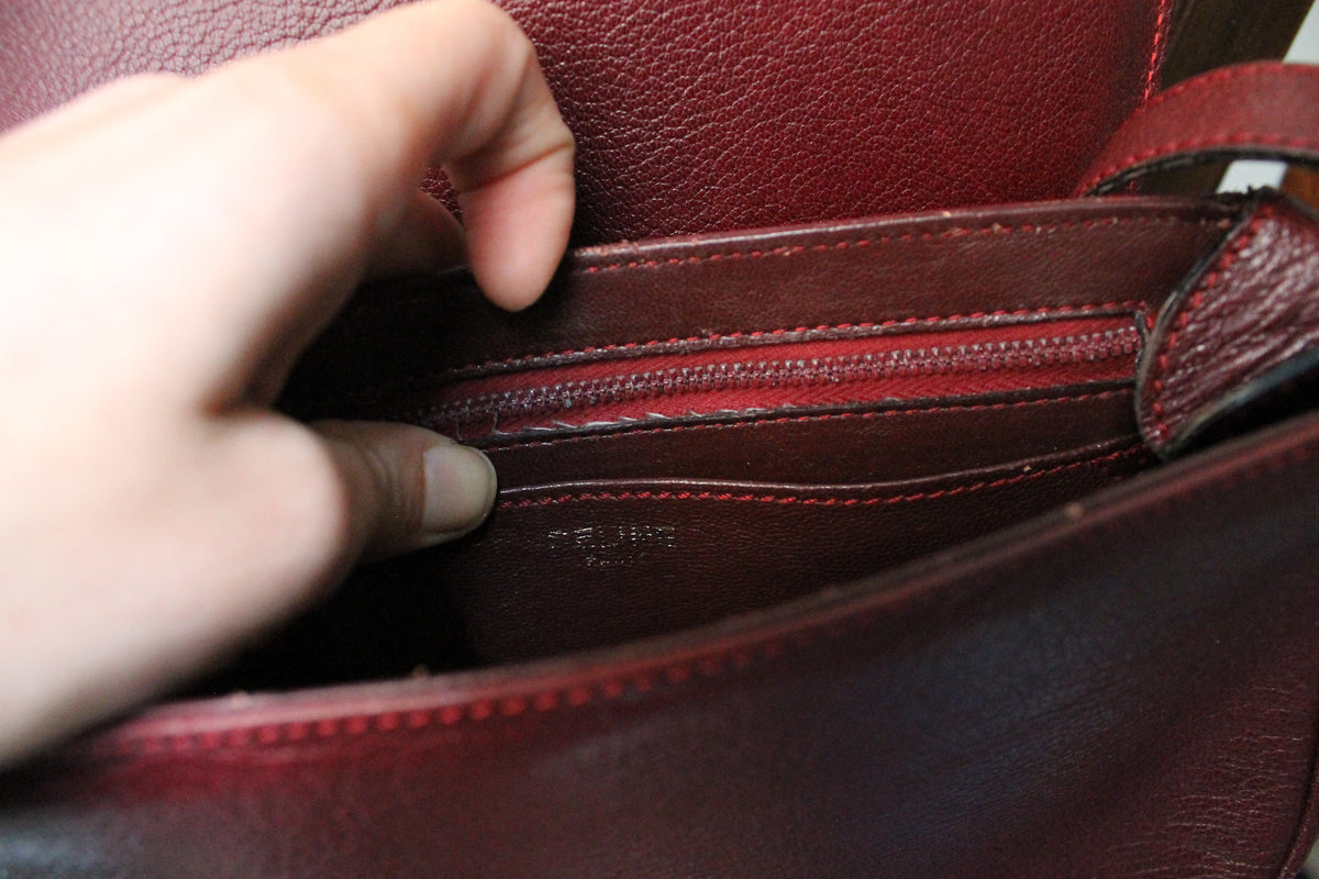 Céline sac à main modèle Folco en cuir bordeaux
